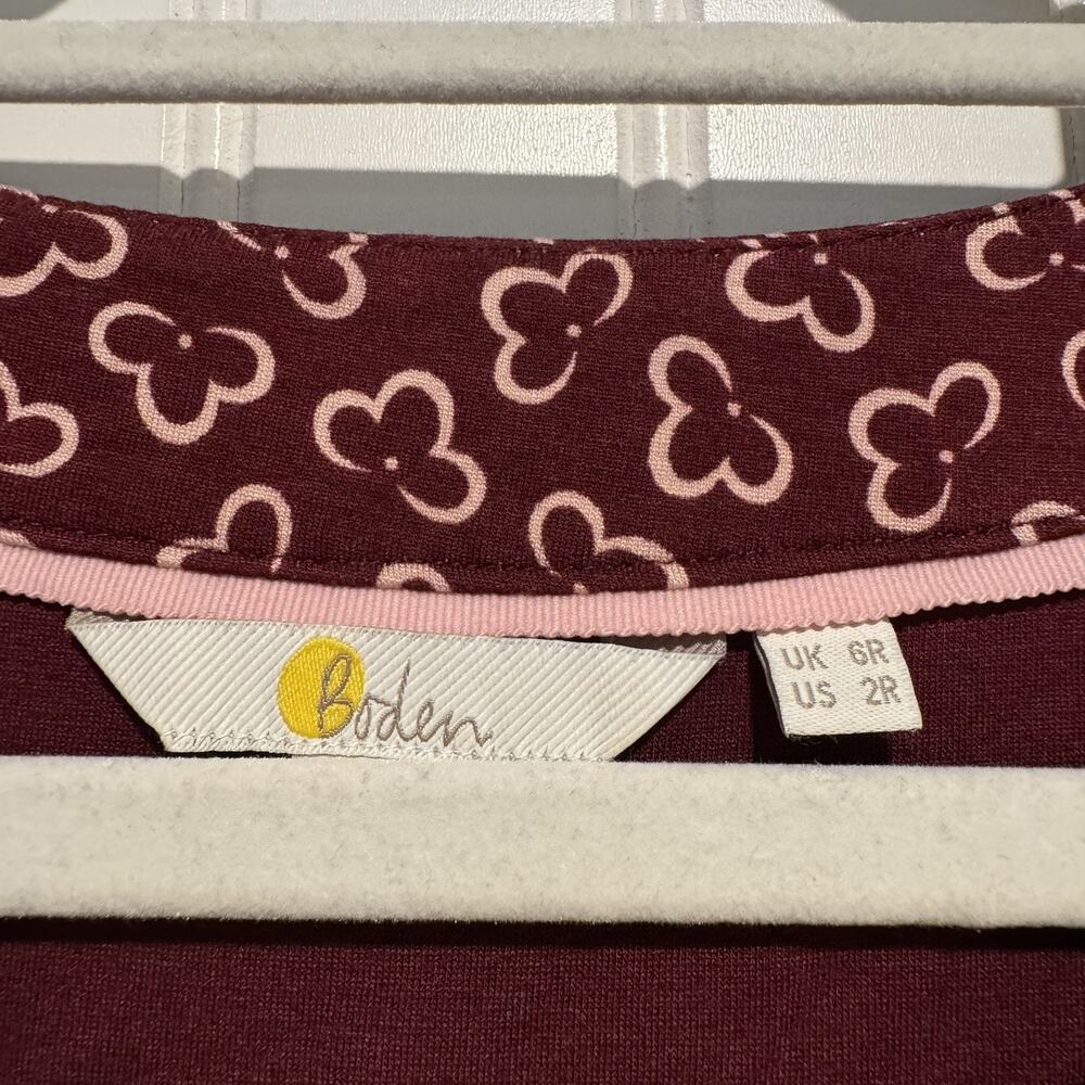 Boden Surplice Burgundy Floral Dress Size 2 Jersey Knit - Picture 4 of 6